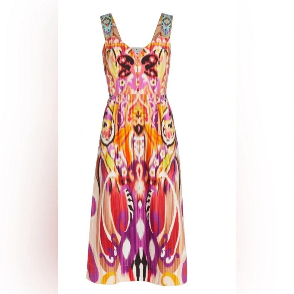 ETRO FUCHSIA IKAT RIBBON STRAP MIDI DRESS SIZE EU 40 - Picture 5 of 13